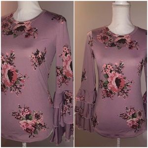 LAYERED RUFFLE LONG BELL SLEEVE TOP